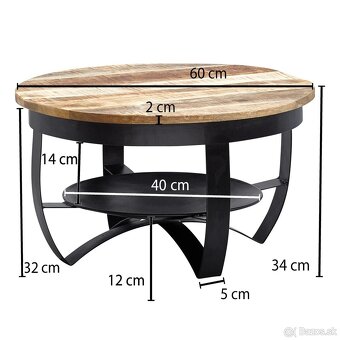 Konferenčný stolík kov - drevo 60 cm - 2