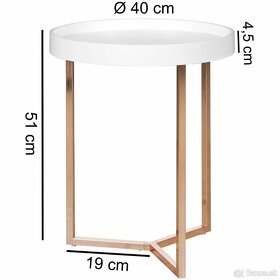 Konferenčný / príručný stolík biely / ružové zlato - 2