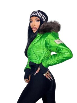 Trendy damska zelena bunda s kozusinou NOVA - 2