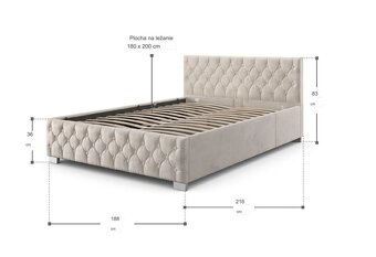 Čalúnená posteľ 180x200cm béžová s LED - výklopný rošt - 2