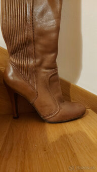 Kožené hnedé vysoké čižmy - 2