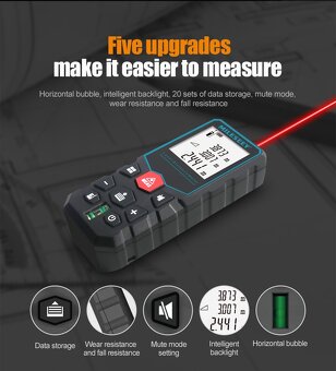 Profesionálny laserovy meter, merač X5 s bateriami - 2