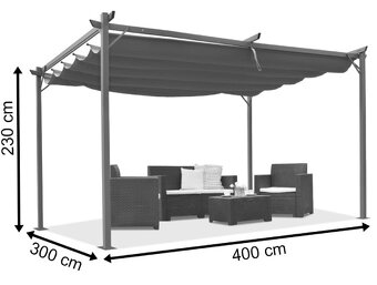 Antracitová pergola na terasu so závesmi La Palma 3x4m - 2