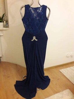 Dlhé modré spoločenské šaty s vlečkou veľ. 36 - 2