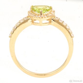 14k Zlatý prsteň s prírodným žltozeleným Peridotom a Zafírmi - 2