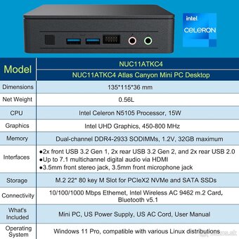 Intel NUC 11 Essential Kit Celeron N5105(4c) + 16GB + 1TB M2 - 2