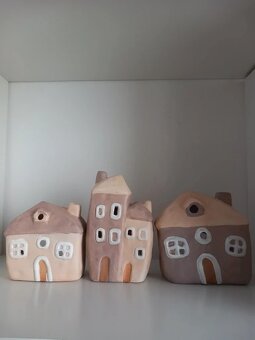 Sada 3ks ručne robené keramické domčeky na sviečku - 2