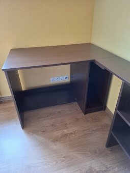 Rohový písací stôl s policami a polica na stenu-čokoláda - 2