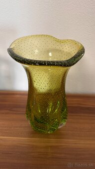 Hutné sklo s bublinkami  - retro, umelecká váza - 2