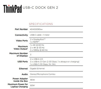 Lenovo ThinkPad USB-C Dock Gen2 - 2