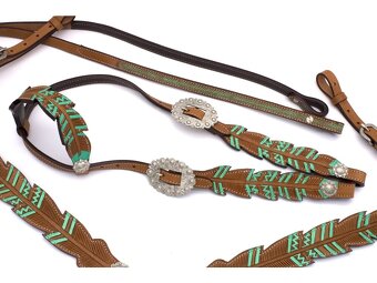 Zelený set uzda+poprsák+oťaže - 2