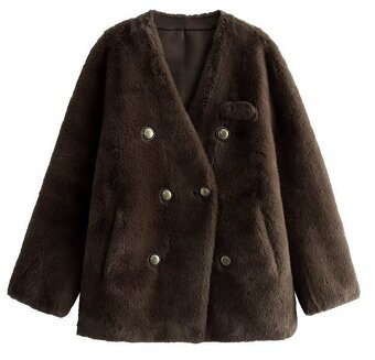 Hnedá krátka kožušinová bunda, v. XL/XXL - 2