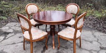 Masivny rozkladací stôl+4ks starožitných stoliček - 2