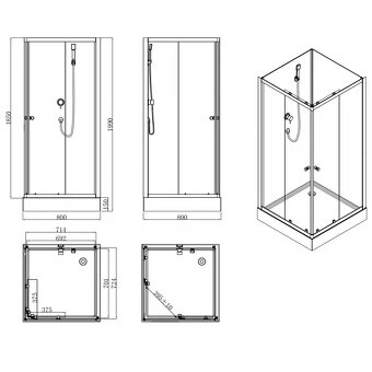 💧 Sprchový box štvorcový Elize 80x80x200 čierny (+vanička) - 2
