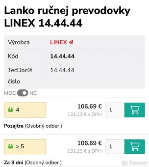 Lanko ručnej prevodovky/brzdy LINEX 14.44.44 NOVÉ - 2