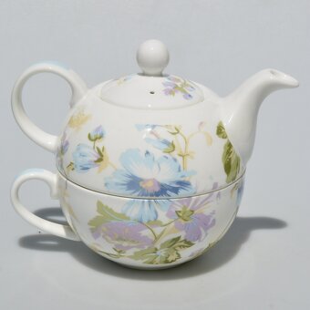 Skladačka porcelánový čajník + šálka - Pastelové kvety - 2