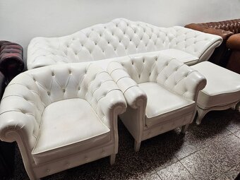 CHESTERFIELD ŠTÝL,KOŽENÁ BIELA,ZĽACNENÁ - 2