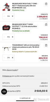 Pokosová píla Milwaukee+stojan+3xakumulator - 2