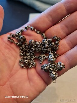 Strieborný stary krasny ruženec filigran - 2