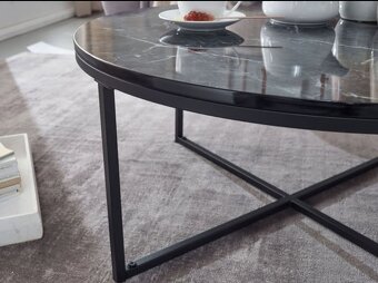 Konferenčný stolík okruhly 80 cm čierny mramor - 2