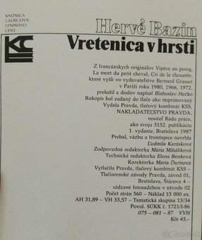 Predám knihu - Hervé Bazin – Vretenica v hrsti - 2