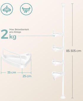 Teleskopická kúpeľňová polička SONGMICS – biela, 4 poschodia - 2