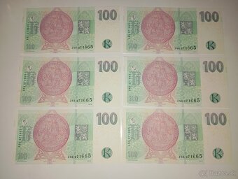BANKOVKY 100 KČ 2018, 6 KUSŮ STEJNÝCH ČÍSEL, UNC STAVY - 2