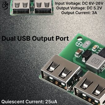 Napájací modul, step-down menič 5V/3A, 2x USB - 2