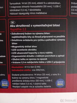 Predám aku skrutkovač s vymeniteľnými bitmi 4 V Rapidfire - 2