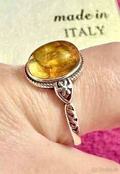 Nový strieborný vintage prsteň s jantárom - 2