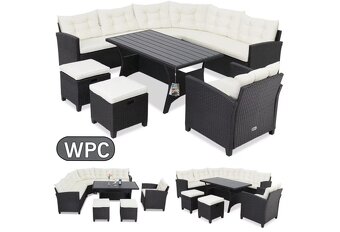 Zahradna ratanová zostava WPC + kreslo + 2x taburet - čierna - 2