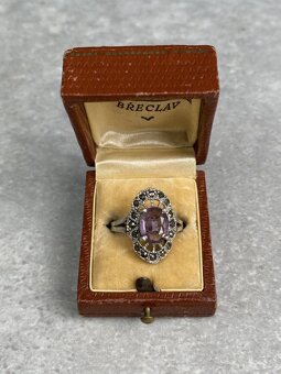 Art deco strieborný prsteň s amethystom - 2