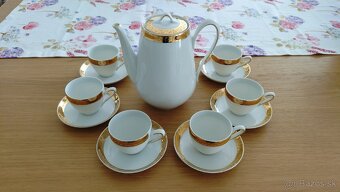 Porcelanova kavova sada MZ Czechoslovakia, bielo-zlata - 2