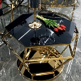 NOVÝ zlatý konferenčný stolík / lavica Diamant s čiernym skl - 2