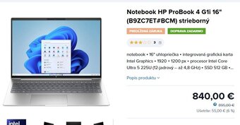Predám HP Probook 4 g1i 16 (16") – notebook je úplne nový,  - 2