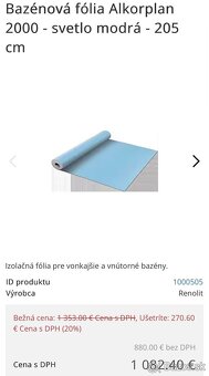 Bazénová fólia Renolit Alkorplan 2000 jadranská modrá; 15BM - 2