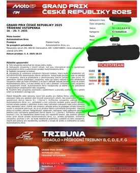 Vstupenka na Moto GP Brno, T2 tribúna - 2