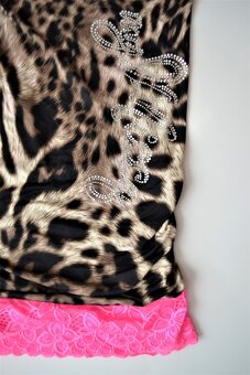 Krasna leopardia tunika/minišaty s ružovou čipkou - 2
