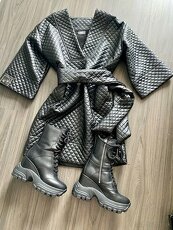 KURA COLLECTION čierne šaty, Miu Miu boots, Tyrkys tedy coat - 2