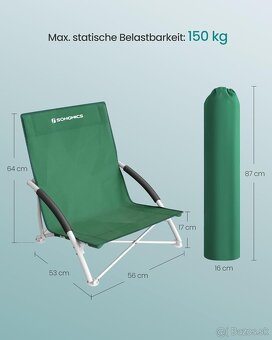 Skladacie plážové/kempingové kreslo SONGMICS–zelene, nové - 2