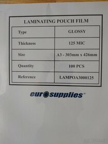 125 mikrónov - laminovacia fólia A3, 100 ks v balení - 2