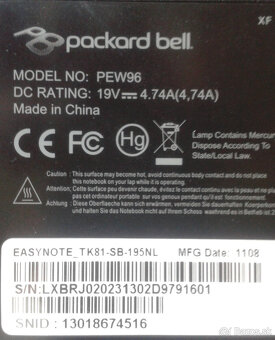 Predám ND na Packard Bell Easynote TK81 PEW96 - 2