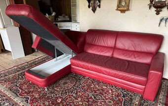 Rohová rozkládací kožená sedačka, 5276 - 2