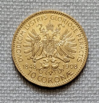 Zlatá rakúska 10 koruna FJI, 1908 bz, jubilejka - 2