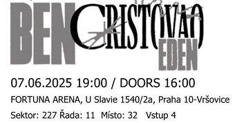 Predám 2 lístky na koncert Bena Cristovaa – Eden, Praha - 2