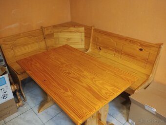 Drevená rohová jedálenská lavica stôl+stolicky - 2