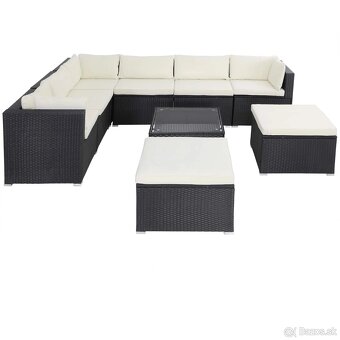 Záhradný ratanový set XXL - čierna/krémové podušky - 2