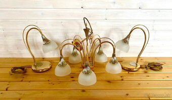 Starý mosazný lustr a 2 stolní lampy - 2