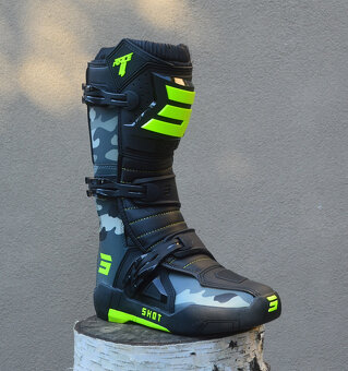 boty čižmy mx čierno sivo camo neon žlté shot - 2