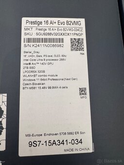 MSI Prestige 16 AI+ Evo B2VMG-034CZ,uplne novy - 2